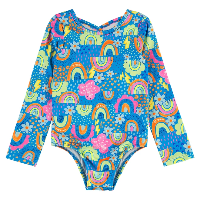 Maiô em Malha com Proteção Solar UV Arco-Íris - Azul