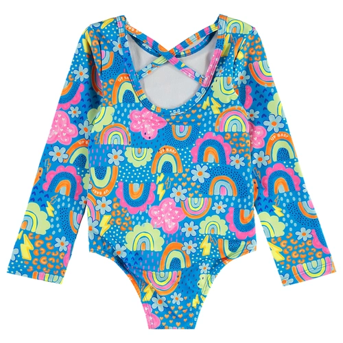 Maiô em Malha com Proteção Solar UV Arco-Íris - Azul