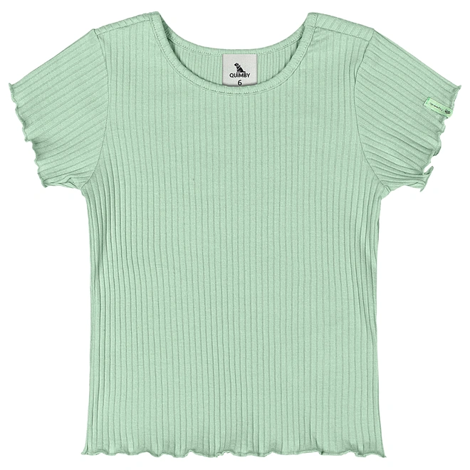 Blusa Manga Curta em Ribana Canelada - Verde Pastel