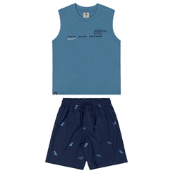 Conjunto Camiseta Regata em Malha e Bermuda em Microfibra - Azul Captain's