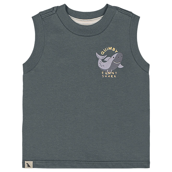 Conjunto Camiseta Regata em Malha e Bermuda em Microfibra - Chumbo