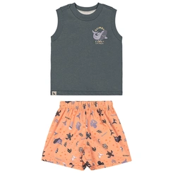 Conjunto Camiseta Regata em Malha e Bermuda em Microfibra - Chumbo