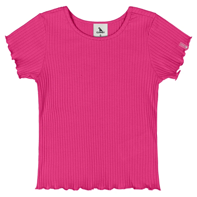 Blusa Manga Curta em Ribana Canelada - Framboesa