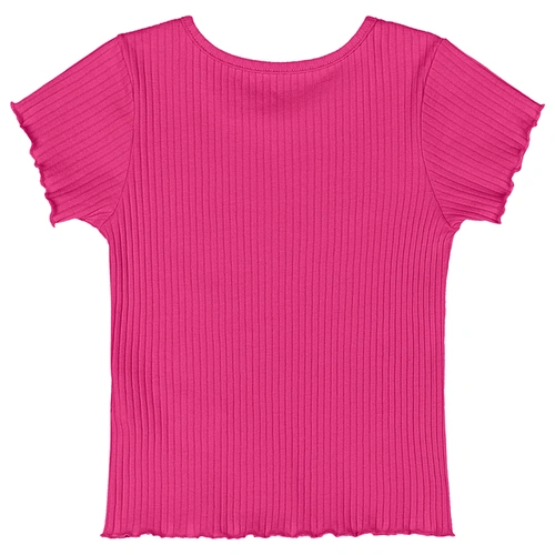 Blusa Manga Curta em Ribana Canelada - Framboesa