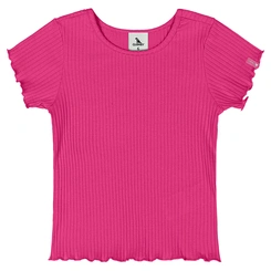 Blusa Manga Curta em Ribana Canelada - Framboesa