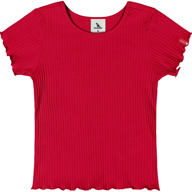 Blusa Manga Curta em Ribana Canelada - Vermelho
