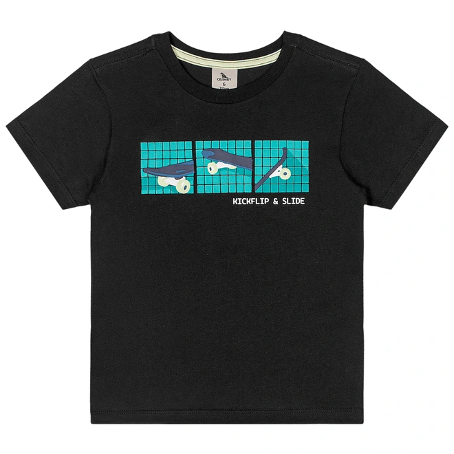 Conjunto Camisa Meia Manga em Malha e Bermuda em Moletom sem Felpa - Preto