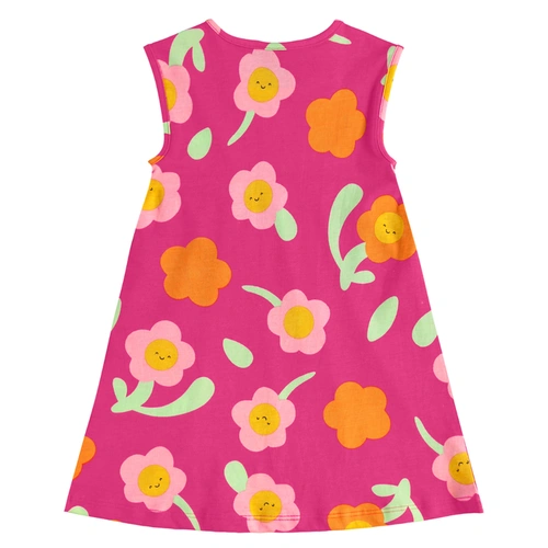 Vestido sem Manga em Meia Malha Floral - Rosa