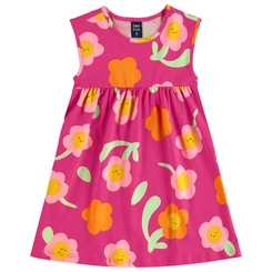 Vestido sem Manga em Meia Malha Floral - Rosa