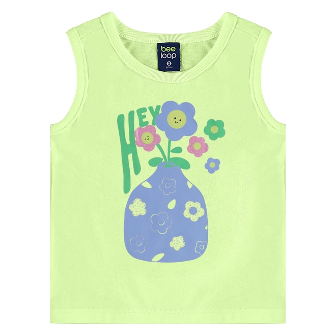 Conjunto Camiseta Regata em Meia Malha e Short em Cotton - Verde Limão/Azul