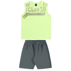 Conjunto Camiseta Regata em Malha e Bermuda em Moletom - Verde Limão