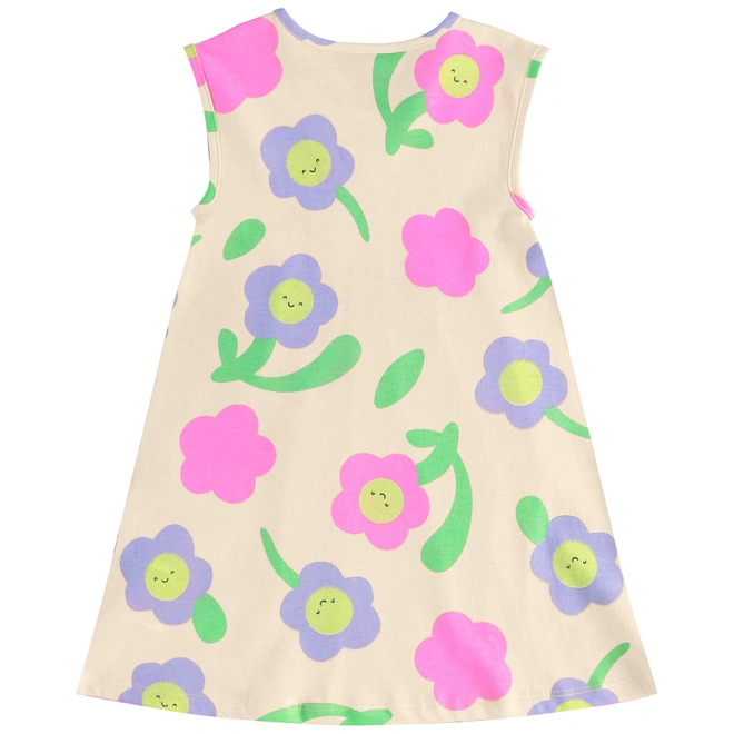 Vestido sem Manga em Meia Malha Floral - Bege