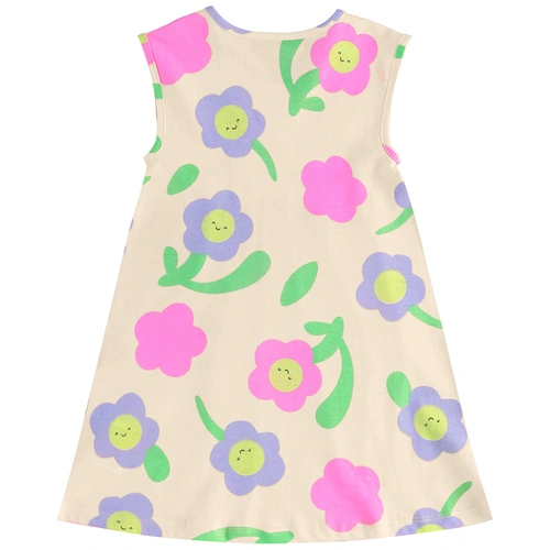 Vestido sem Manga em Meia Malha Floral - Bege