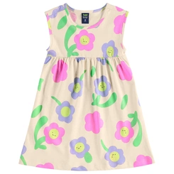 Vestido sem Manga em Meia Malha Floral - Bege