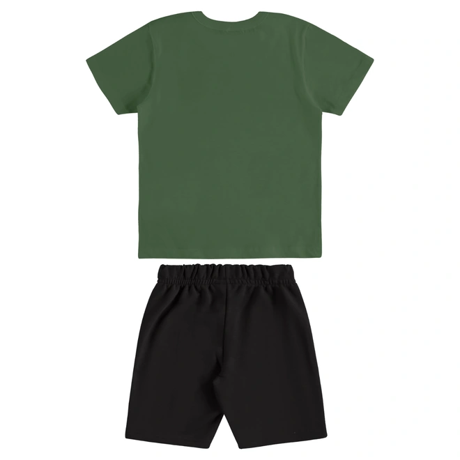 Conjunto Camisa meia Manga em Malha e Bermuda em Moletom - Verde Bronze