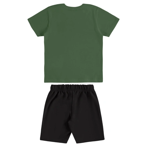 Conjunto Camisa meia Manga em Malha e Bermuda em Moletom - Verde Bronze