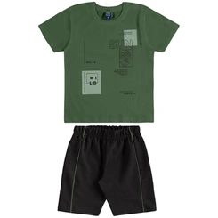 Conjunto Camisa meia Manga em Malha e Bermuda em Moletom - Verde Bronze