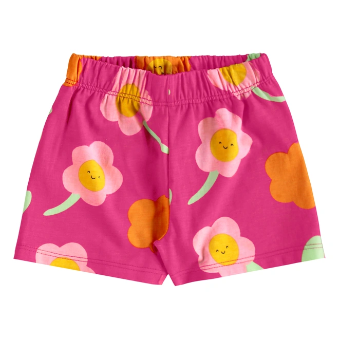 Conjunto Blusa Manga Curta e Short em Meia Malha Floral - Rosa