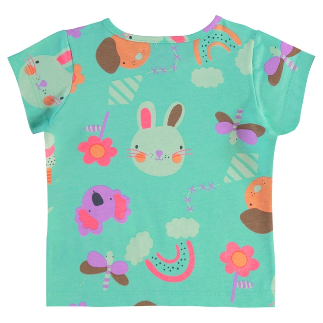 Conjunto Blusa em Cotton e Short em Moletom Floral - Verde/Rosa