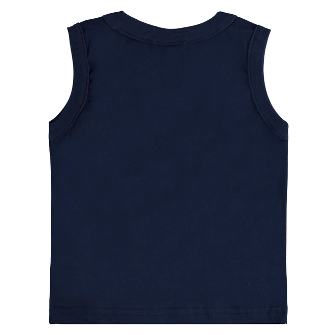 Conjunto Camiseta Regata em Malha e Bermuda em Moletom Dinossauro - Azul Escuro