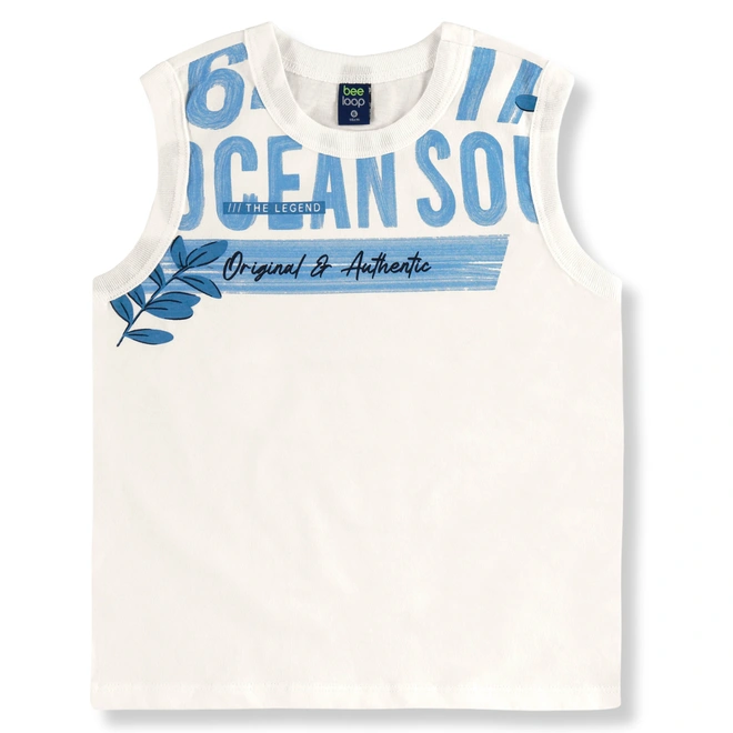 Conjunto Camiseta Regata em Malha e Bermuda em Moletom - Natural