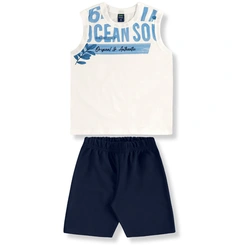 Conjunto Camiseta Regata em Malha e Bermuda em Moletom - Natural