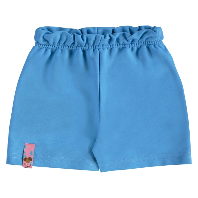 Conjunto Blusa em Cotton e Short em Moletom Floral - Rosa/Azul