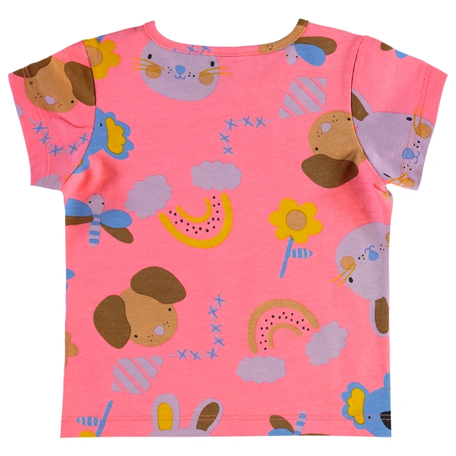 Conjunto Blusa em Cotton e Short em Moletom Floral - Rosa/Azul