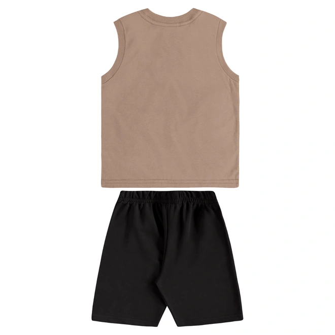 Conjunto Camiseta Regata em Malha e Bermuda em Moletom - Caqui