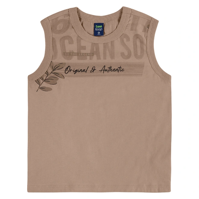 Conjunto Camiseta Regata em Malha e Bermuda em Moletom - Caqui