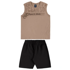 Conjunto Camiseta Regata em Malha e Bermuda em Moletom - Caqui