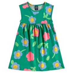 Vestido sem Manga em Meia Malha Floral - Verde