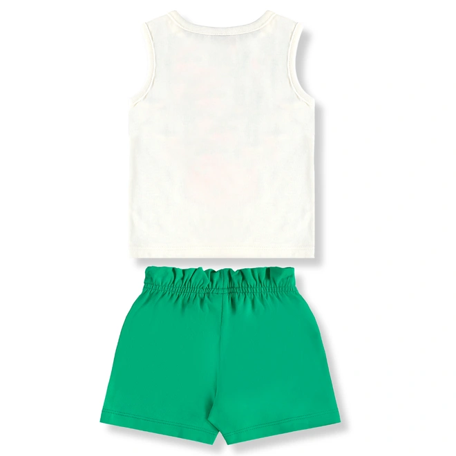 Conjunto Camiseta Regata em Meia Malha e Short em Cotton - Natural/Verde