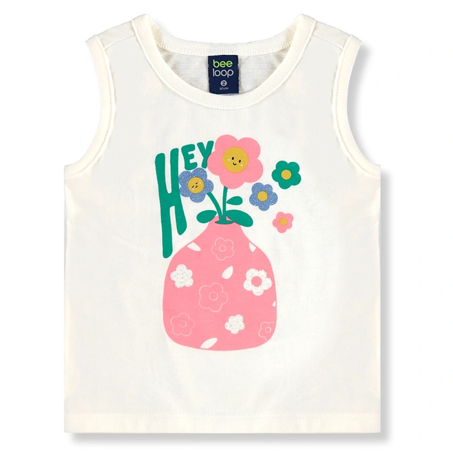 Conjunto Camiseta Regata em Meia Malha e Short em Cotton - Natural/Verde