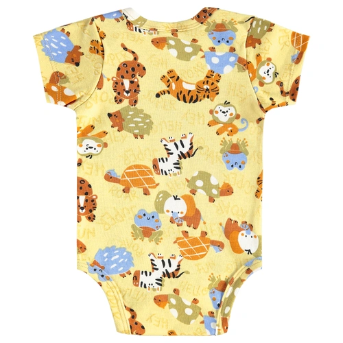Body Manga Curta em Suedine Estampa Bichinhos - Amarelo