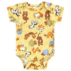 Body Manga Curta em Suedine Estampa Bichinhos - Amarelo