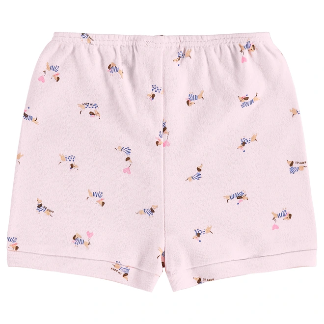 Short em Suedine Estampa de Cachorrinhos - Rosa