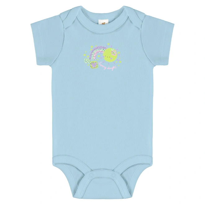 Body Manga Curta em Suedine - Azul Cool