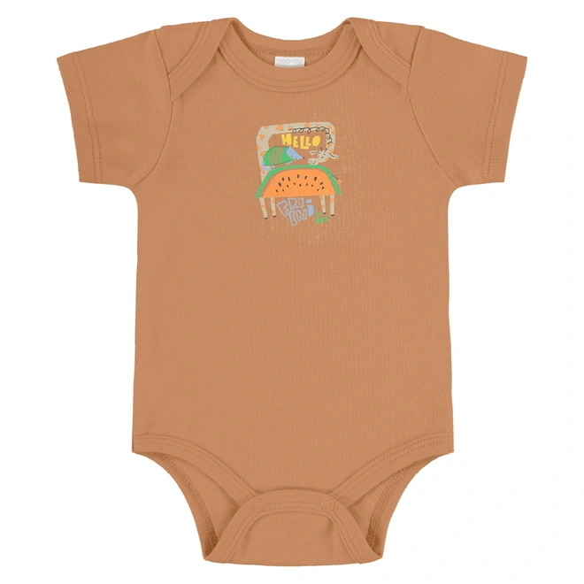 Conjunto Body e Short em Suedine Estampa Bichinhos - Café Com Leite