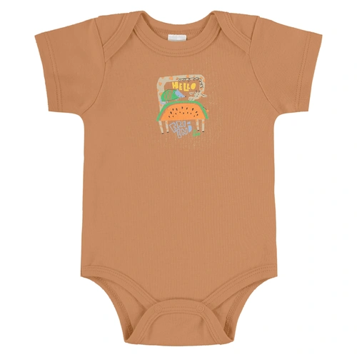 Conjunto Body e Short em Suedine Estampa Bichinhos - Café Com Leite