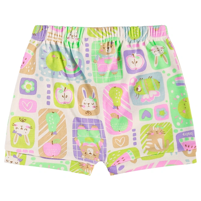 Conjunto Body Meia Manga com Short em Suedine Estampa Abstrata - Natural