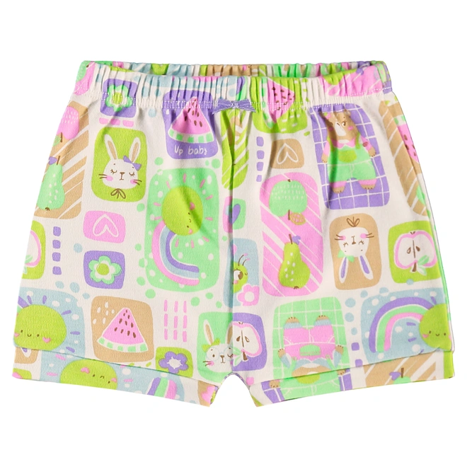 Conjunto Body Meia Manga com Short em Suedine Estampa Abstrata - Natural