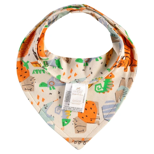 Babador Bandana Em Suedine Estampa Bichinhos - Bege
