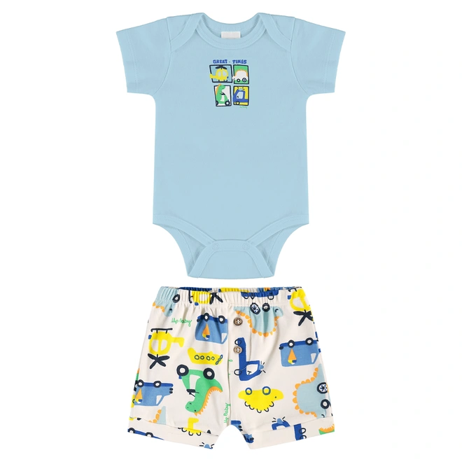 Conjunto Body e Short em Suedine Estampa Abstrata Divertida - Azul Cool