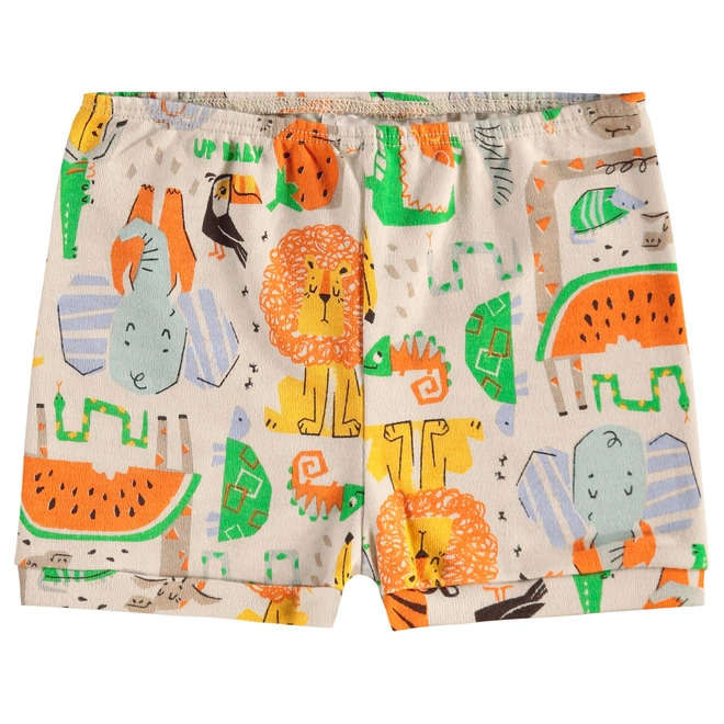 Short em Suedine Estampa Bichinhos - Bege