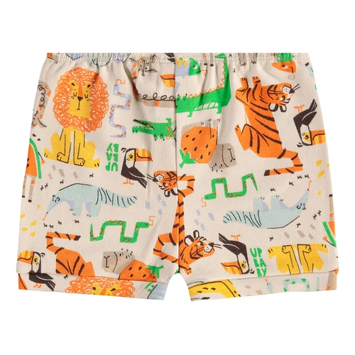 Short em Suedine Estampa Bichinhos - Bege