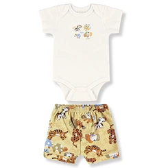 Conjunto Body e Short em Suedine Estampa Bichinhos - Natural