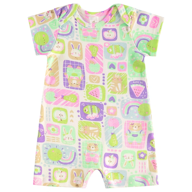 Macaquinho Manga Curta em Suedine Estampa Abstrata - Natural