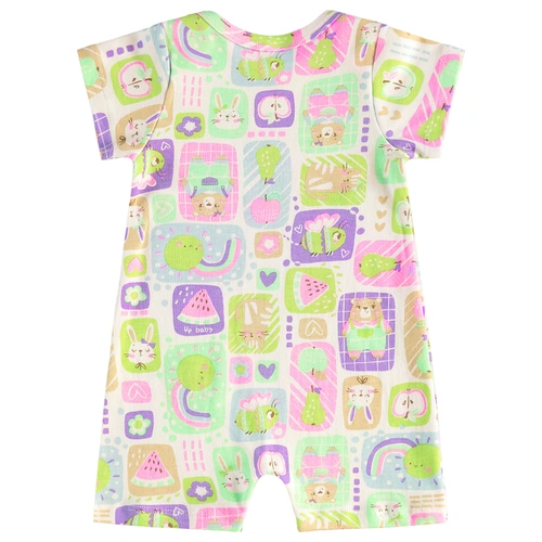 Macaquinho Manga Curta em Suedine Estampa Abstrata - Natural