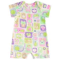 Macaquinho Manga Curta em Suedine Estampa Abstrata - Natural